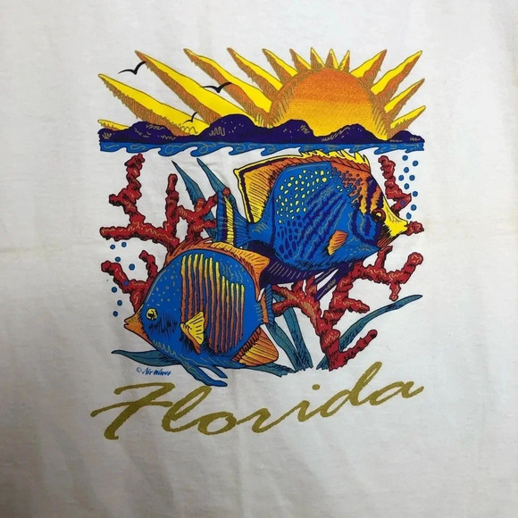 Vintage 80s Single Stitch Graphic Botanical Aquatic Muscle Tank Top - Picture 5 of 9